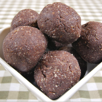 Freshly made vegan chocolate pecan balls