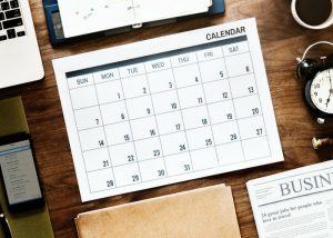 top down view of a calendar on an office table