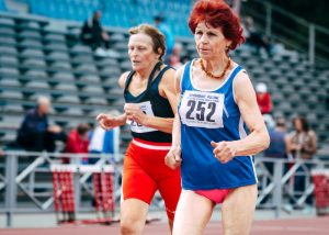 elderly women competing in a running race