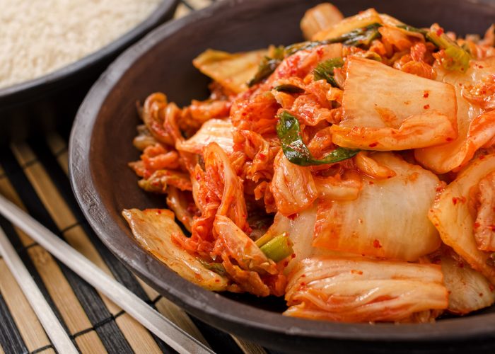A dish of homemade kimchi, a naturally probiotic-rich food