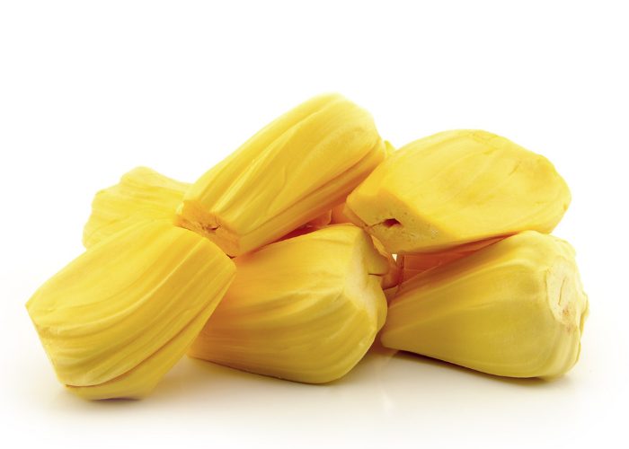 a pile of jackfruit, a meat alternative often used by vegans, on a white table