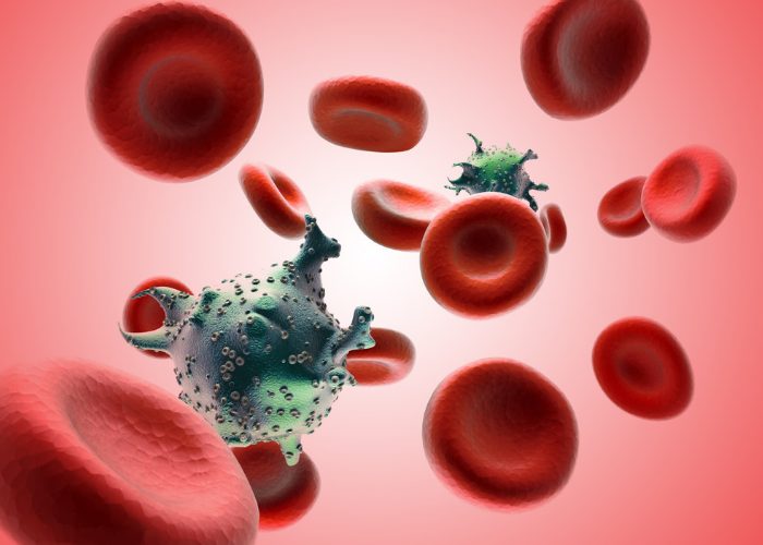 Graphic of HIV cells in the bloodstream