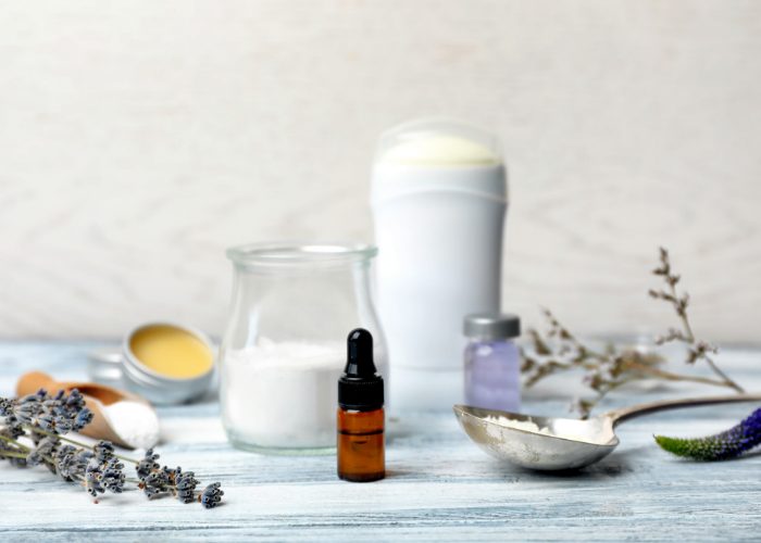 Organic ingredients for making DIY natural deodorant on a table