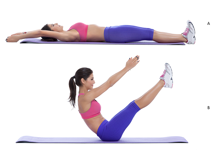 Woman demonstrating jackknife core exercise for beginners