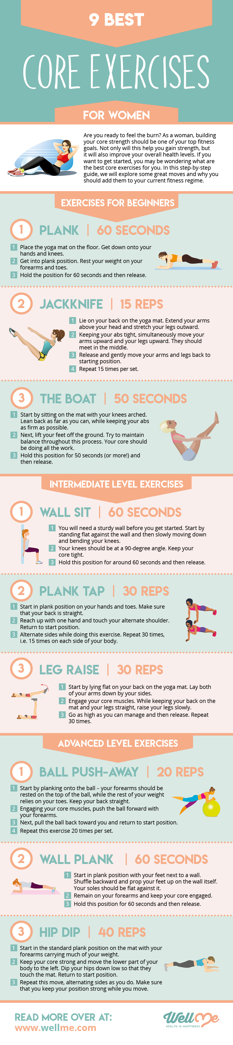 9 Best Core Exercises For Women Infographic