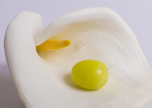 Golden yellow yoni egg on white lower
