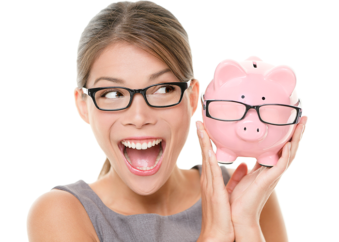 Young woman holding a piggy bank