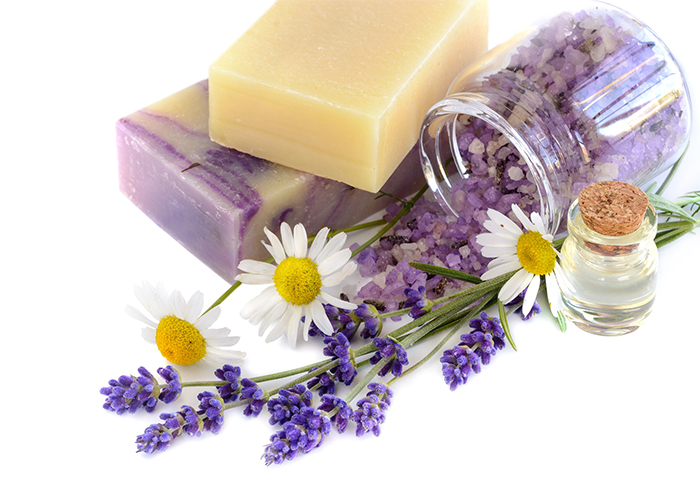 Lavender and chamomile soap essential oil blends soap bars and bath crystals for relaxation