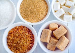 Bowls of different types of sugar