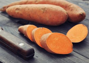 Whole and chopped sweet potatoes 