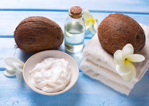 Coconut essential oil and creams for aromatherapy