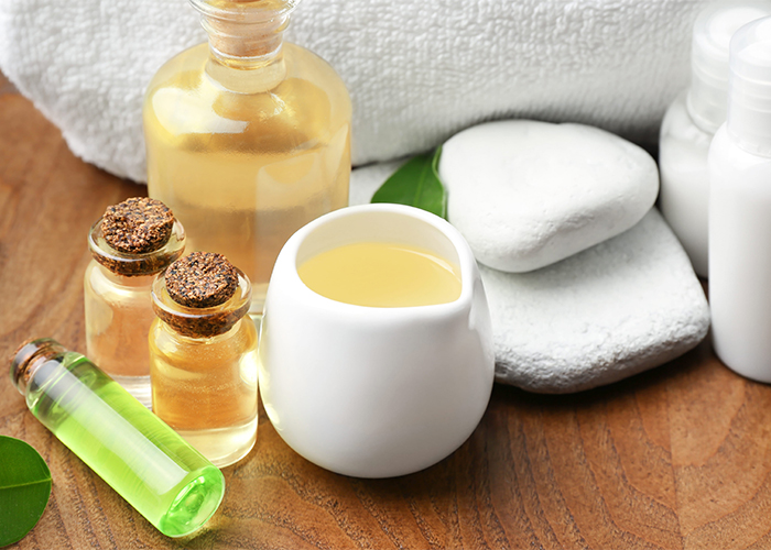 Manuka essential oil products prepared for a spa treatment