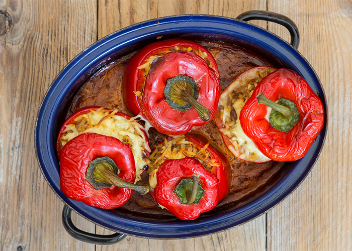 baked-stuffed-peppers-with-meat-sauce-and-cheddar cheese