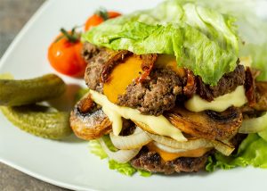 keto burger with sharp cheddar cheese